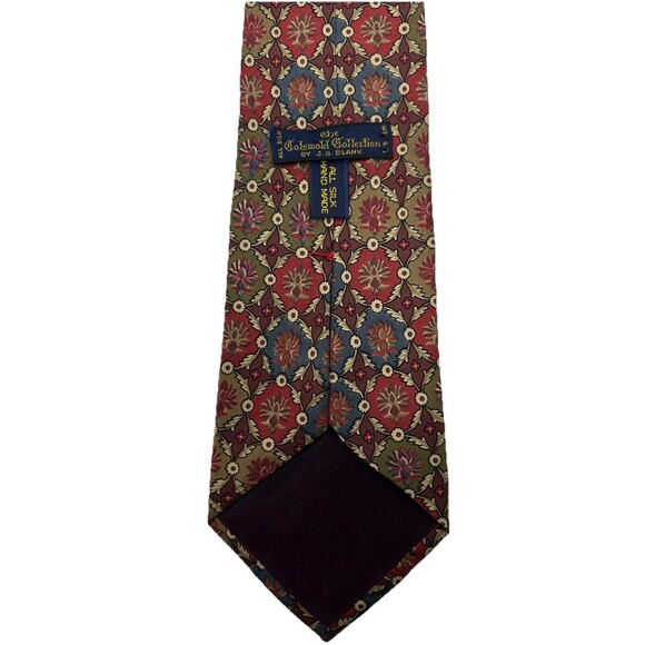 JS Blank The Cotswold Collection Red Tan Floral All Silk Handmade Tie 57.75"x 4" - Picture 3 of 5